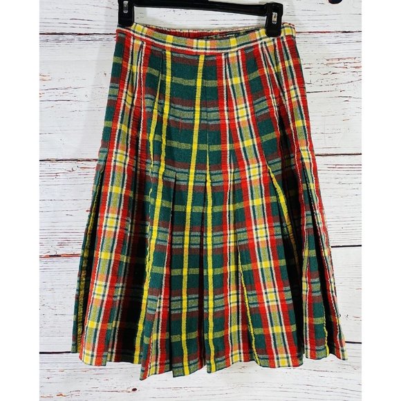 Vintage Plaid Jacket Skirt Set Handmade 1960s or 1970s Retro Green Red Yellow - Picture 13 of 14